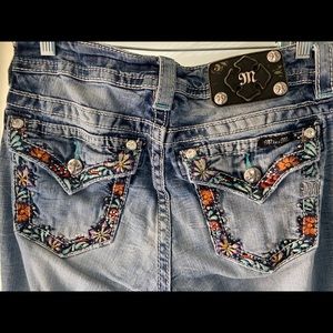 Miss Me Jeans -  Flower Embroidering on Back Pockets 